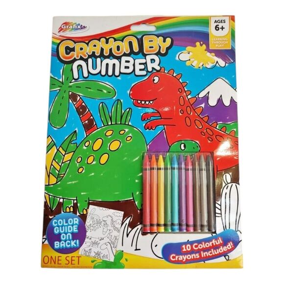 Grafix Crayon By Number 1 Printed Sheet 10 Crayons Learning Play Age 6+ Craft - Picture 1 of 11